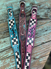 Load image into Gallery viewer, Tooled Dog Collar-Turq Lighting Bolt
