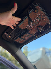 Load image into Gallery viewer, Floral Blossom Leather Car Sun Visor Organizer – Western Tooled Aztec Registration, Card & Sunglasses Holder