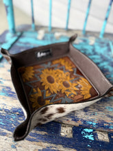 Load image into Gallery viewer, Sunflower Tooled Leather Tray – Large Cowhide Catchall