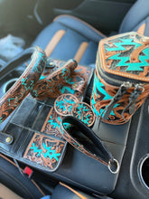 Load image into Gallery viewer, Aztec Tooled Leather Car Accessories Bundle 15” Standard