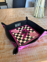 Load image into Gallery viewer, Pink Lightning Checkerboard Tooled Leather Tray – Large Cowhide Catchall
