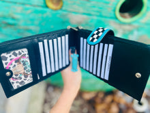 Load image into Gallery viewer, Turquoise Lighting Bolt and Checkers Long Wallet
