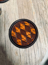 Load image into Gallery viewer, Neutral Checkered Tooled Drink Coasters- 4 Piece