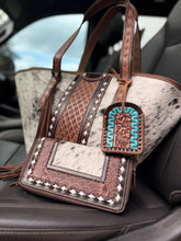 Load image into Gallery viewer, Diamond Trails Tooled Cowhide Tote