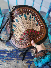 Load image into Gallery viewer, Feather Burst Tooled Convertible Clutch