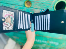 Load image into Gallery viewer, Turquoise Lighting Bolt and Checkers Long Wallet