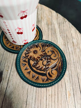 Load image into Gallery viewer, Simple Floral Tooled Drink Coasters- 4 Piece