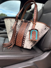 Load image into Gallery viewer, Diamond Trails Tooled Cowhide Tote