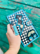 Load image into Gallery viewer, Turquoise Lighting Bolt and Checkers Long Wallet