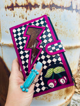 Load image into Gallery viewer, Pink Lighting Bolt and Checkers Long Wallet