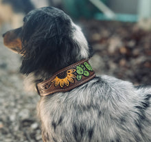 Load image into Gallery viewer, Tooled Dog Collar-Green Cacti and Sunflower