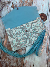Load image into Gallery viewer, Lainey Wristlet Mini Longhorn and Turq Roses
