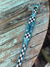 Load image into Gallery viewer, Tooled Dog Collar-Turq Lighting Bolt