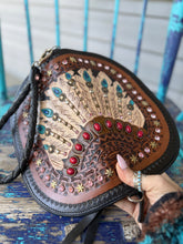 Load image into Gallery viewer, Feather Burst Tooled Convertible Clutch