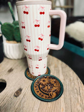 Load image into Gallery viewer, Simple Floral Tooled Drink Coasters- 4 Piece