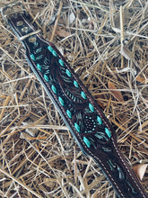 Load image into Gallery viewer, Tooled Dog Collar-Neutral and Turq Tooled