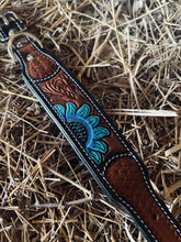 Load image into Gallery viewer, Tooled Dog Collar-Turquoise Flower