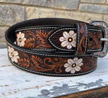 Load image into Gallery viewer, White Floral Tooled Belt