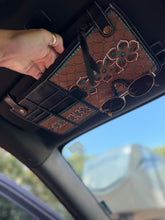 Load image into Gallery viewer, Floral Blossom Leather Car Sun Visor Organizer – Western Tooled Aztec Registration, Card & Sunglasses Holder