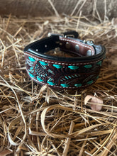 Load image into Gallery viewer, Tooled Dog Collar-Neutral and Turq Tooled