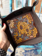 Load image into Gallery viewer, Sunflower Tooled Leather Tray – Large Cowhide Catchall