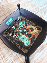 Load image into Gallery viewer, Sunflower Leopard Aztec Tooled Leather Tray – Large Cowhide Catchall