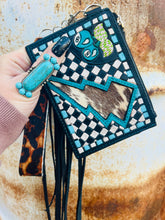 Load image into Gallery viewer, Lighting Bolt Turq Checkers Mini Wallet