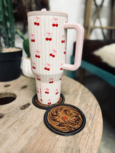 Load image into Gallery viewer, Red Floral Tooled Drink Coasters- 4 Piece