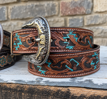 Load image into Gallery viewer, Aztec Tooled Belt