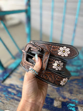 Load image into Gallery viewer, White Floral Tooled Belt