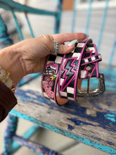 Load image into Gallery viewer, Pink Lighting Bolt Tooled Belt
