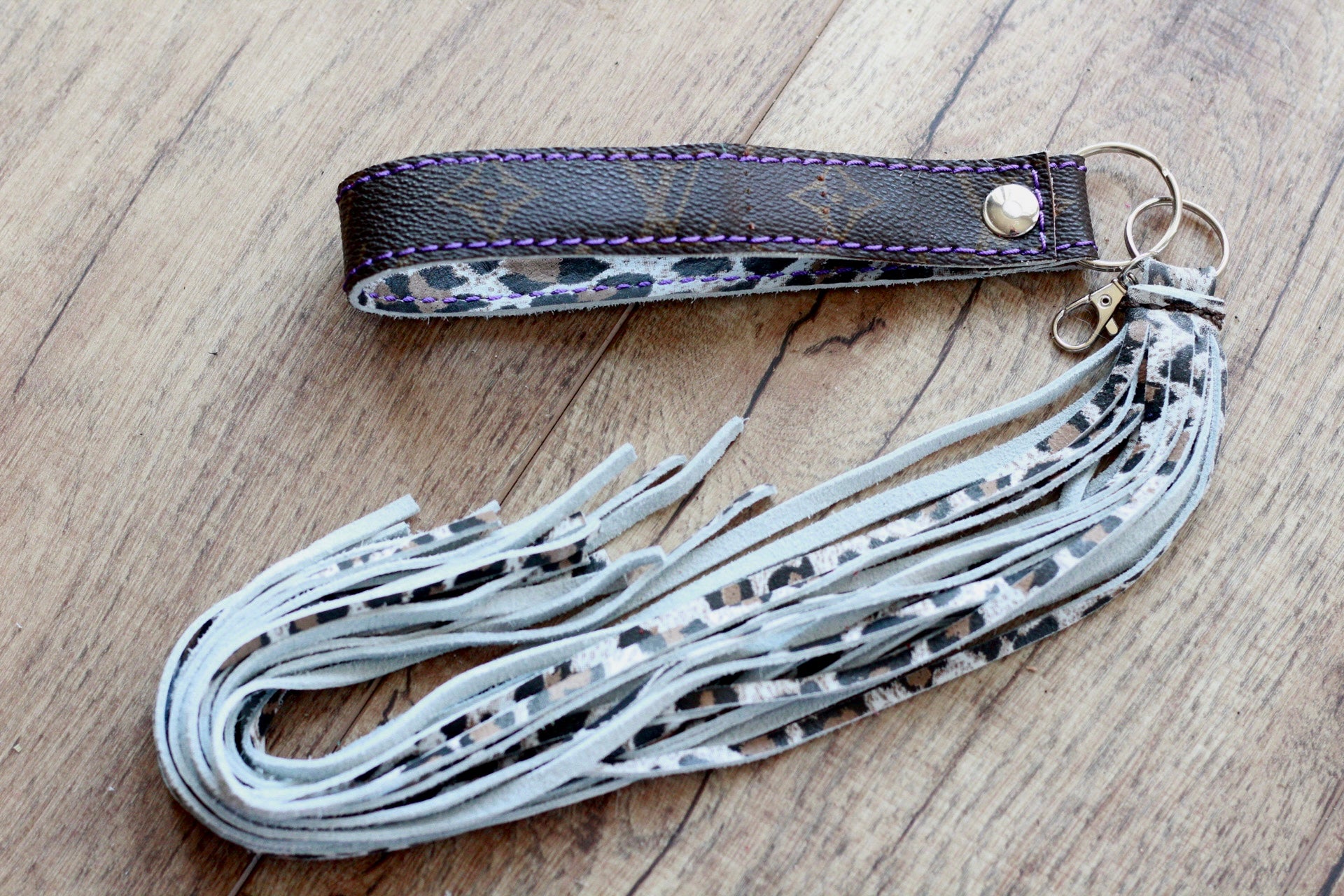 Repurposed LV with Purple Leopard Fringe Cowgirl Keychain – L3 Designs  Leather