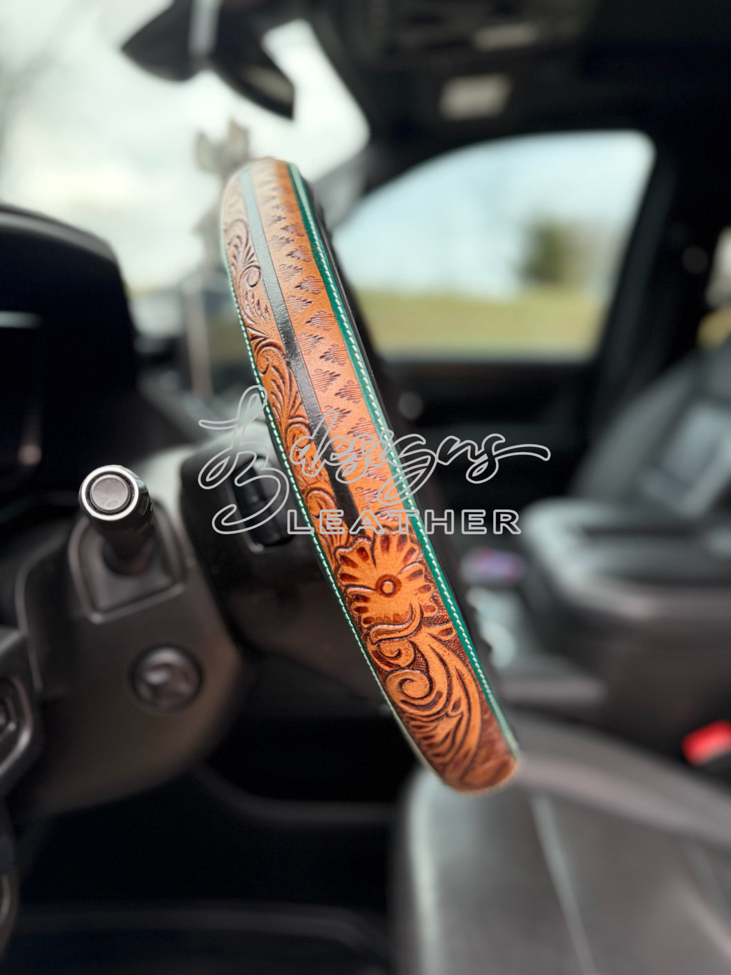 Simple Floral Tooled Steering Wheel Cover