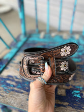 Load image into Gallery viewer, White Floral Tooled Belt
