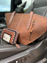 Load image into Gallery viewer, Diamond Trails Tooled Cowhide Tote
