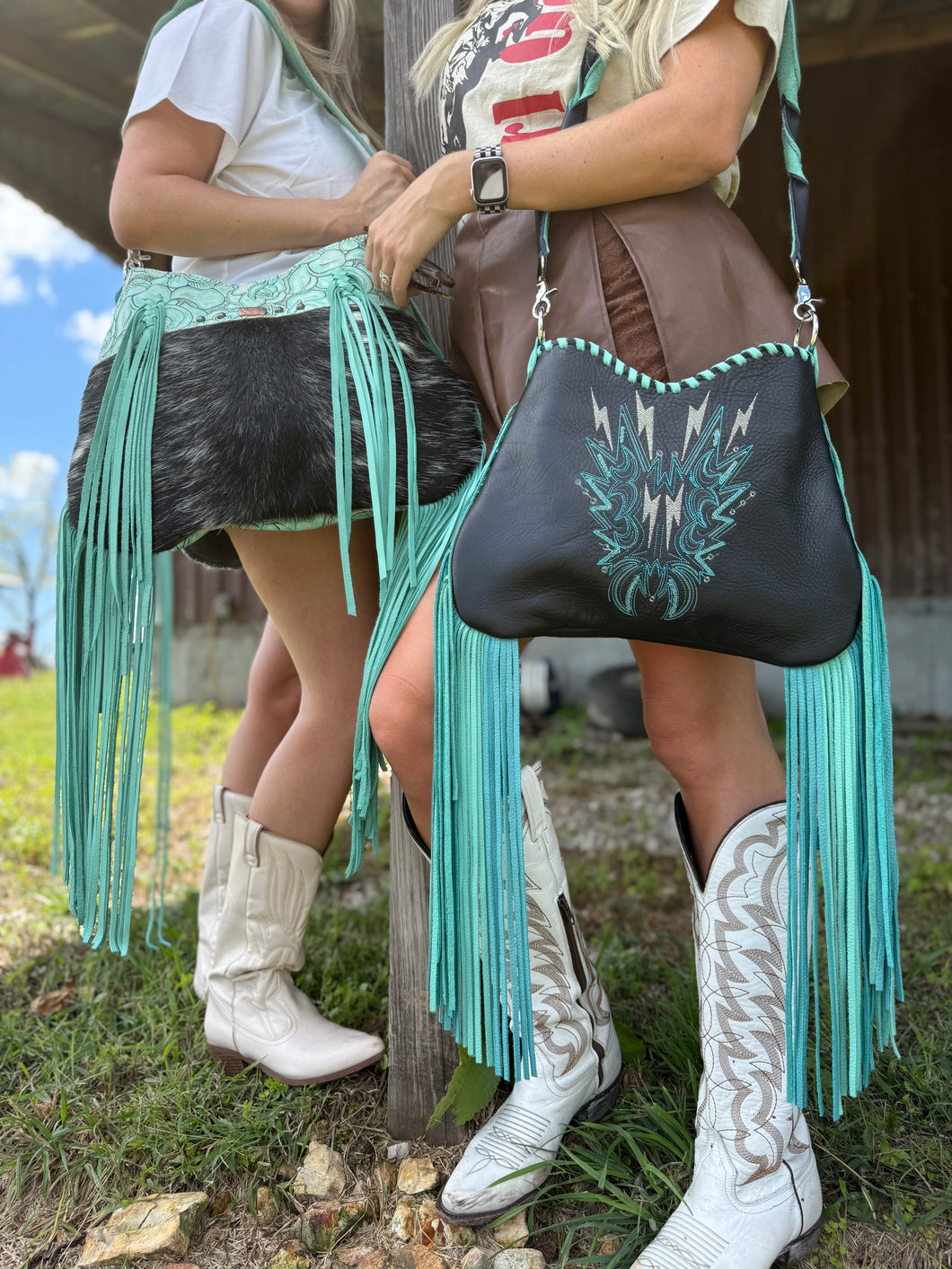 Turquoise Lighting Bolt Boot Stitch Small Juney