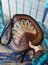 Load image into Gallery viewer, Feather Burst Tooled Convertible Clutch
