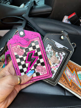 Load image into Gallery viewer, Pink Lighting Bolt Leather Lanyards – ID + Card Holder
