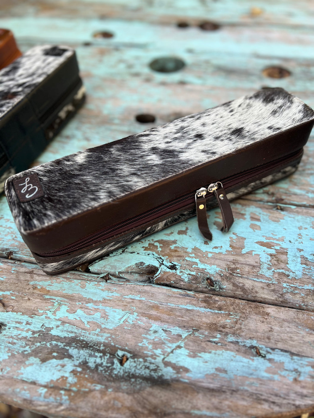 Brown Leather Cowhide Hot Iron Travel Case