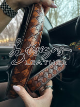 Load image into Gallery viewer, Neutral Checkerboard Tooled Steering Wheel Cover
