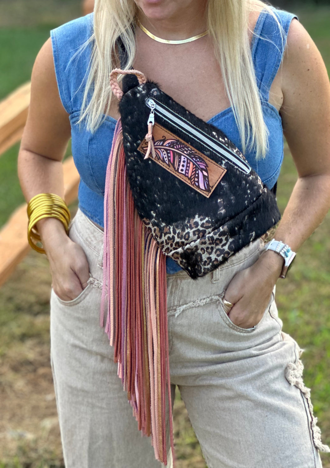 Peach Feather Leopard Sling Body