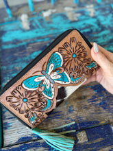 Load image into Gallery viewer, Butterfly Tooled Large Zippered Wallet
