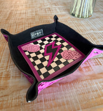 Load image into Gallery viewer, Pink Lightning Checkerboard Tooled Leather Tray – Large Cowhide Catchall
