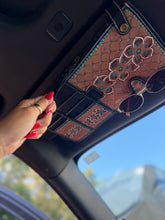 Load image into Gallery viewer, Floral Blossom Leather Car Sun Visor Organizer – Western Tooled Aztec Registration, Card &amp; Sunglasses Holder
