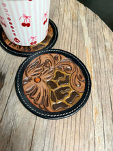 Load image into Gallery viewer, Leopard Tooled Drink Coasters- 4 Piece
