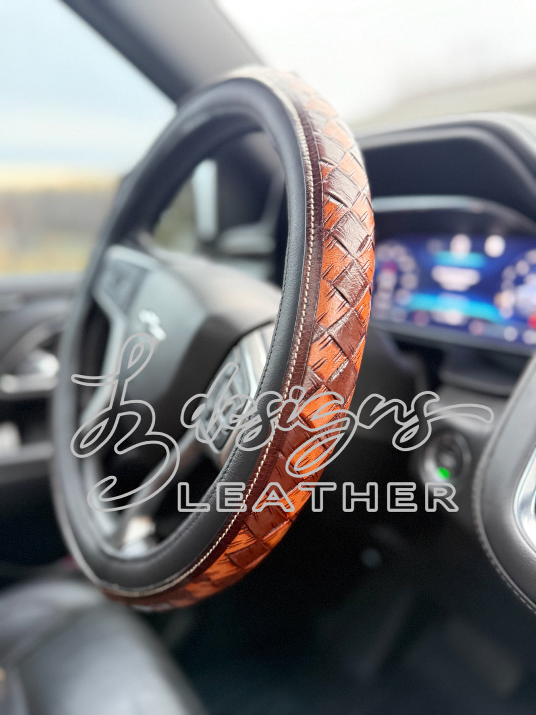 Neutral Checkerboard Tooled Steering Wheel Cover