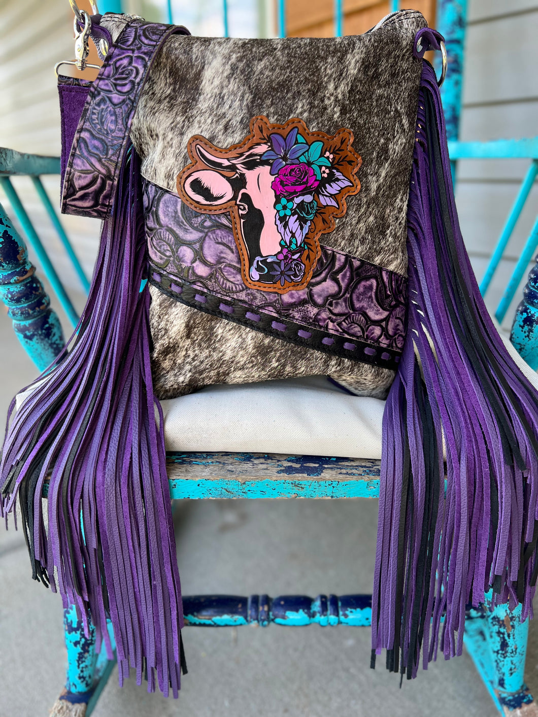 Floral Cowhead Purple Mini Backpack Crossover