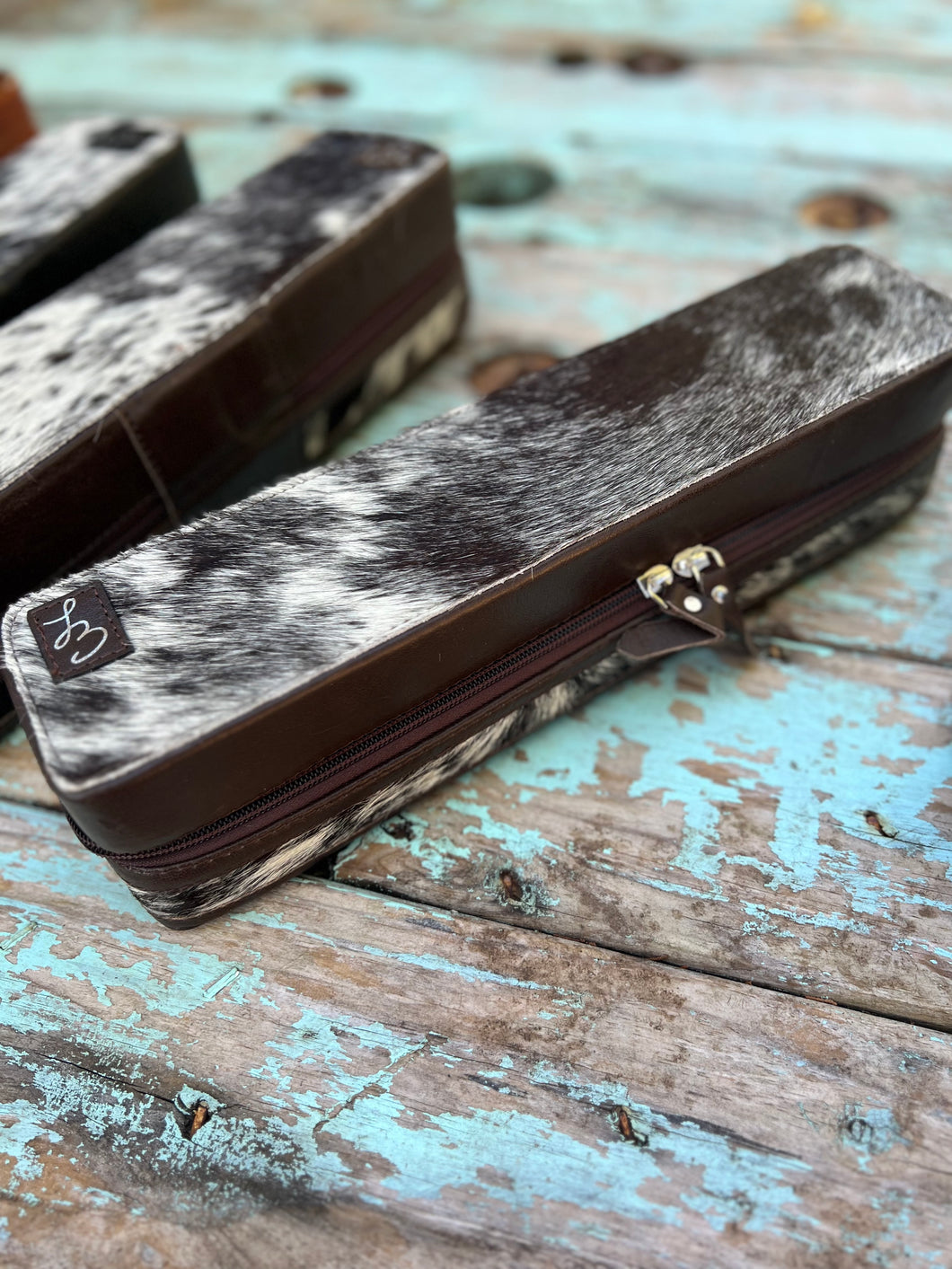 Brown Leather Cowhide Hot Iron Travel Case