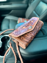 Load image into Gallery viewer, Western Floral Tooled Clutch – Wristlet + Crossbody
