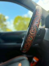 Load image into Gallery viewer, Sky Country Leather Car Sun Visor Organizer – Western Tooled Aztec Registration, Card &amp; Sunglasses Holder
